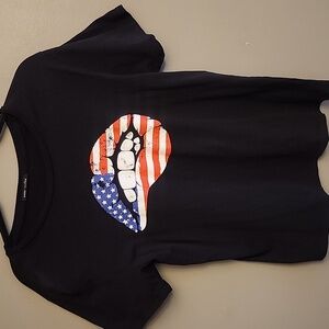Sweet Claire Black Tee with American Flag Lips Graphic